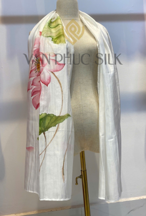 Khăn lụa tơ tằm Hoa Sen Trắng